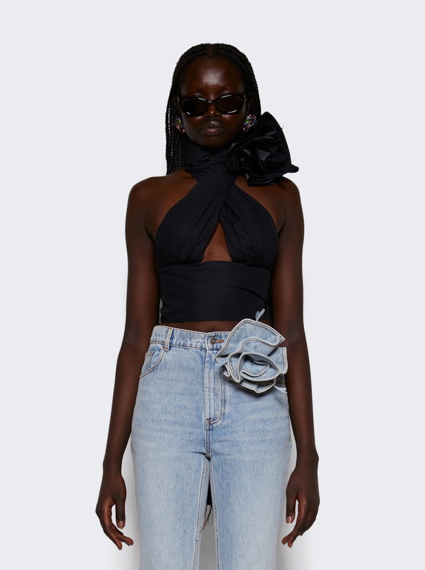 Shop Area Flower Corsage Halter Top Black