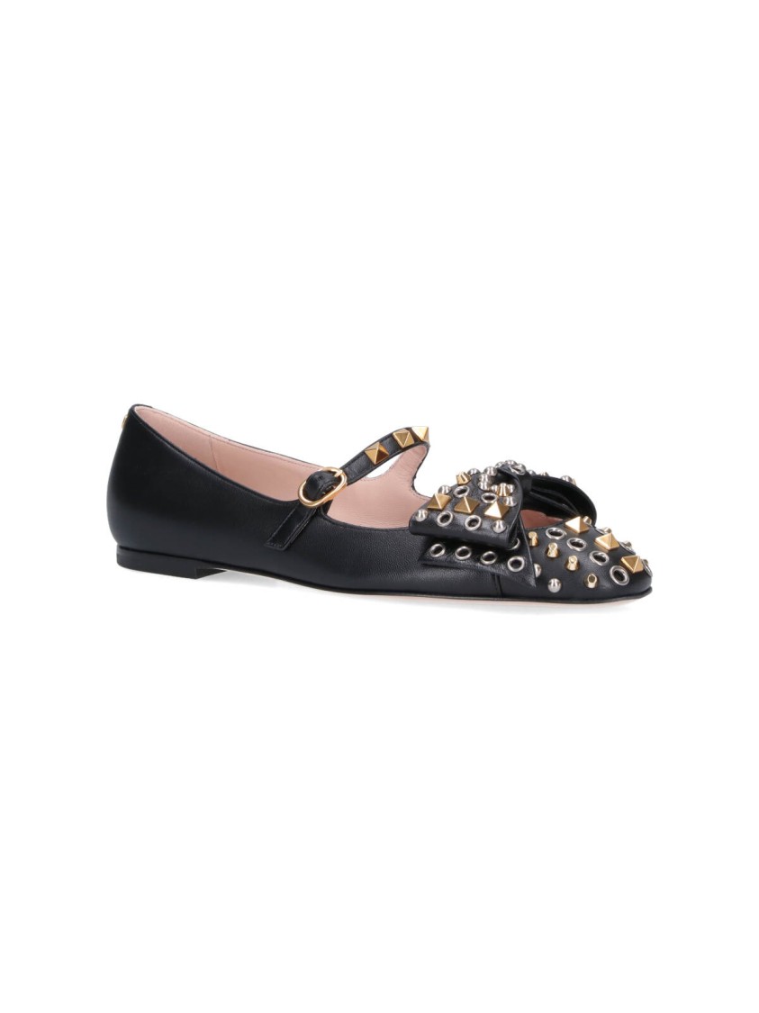 Valentino Garavani Leather Ballerinas With Stud Detailing In Black