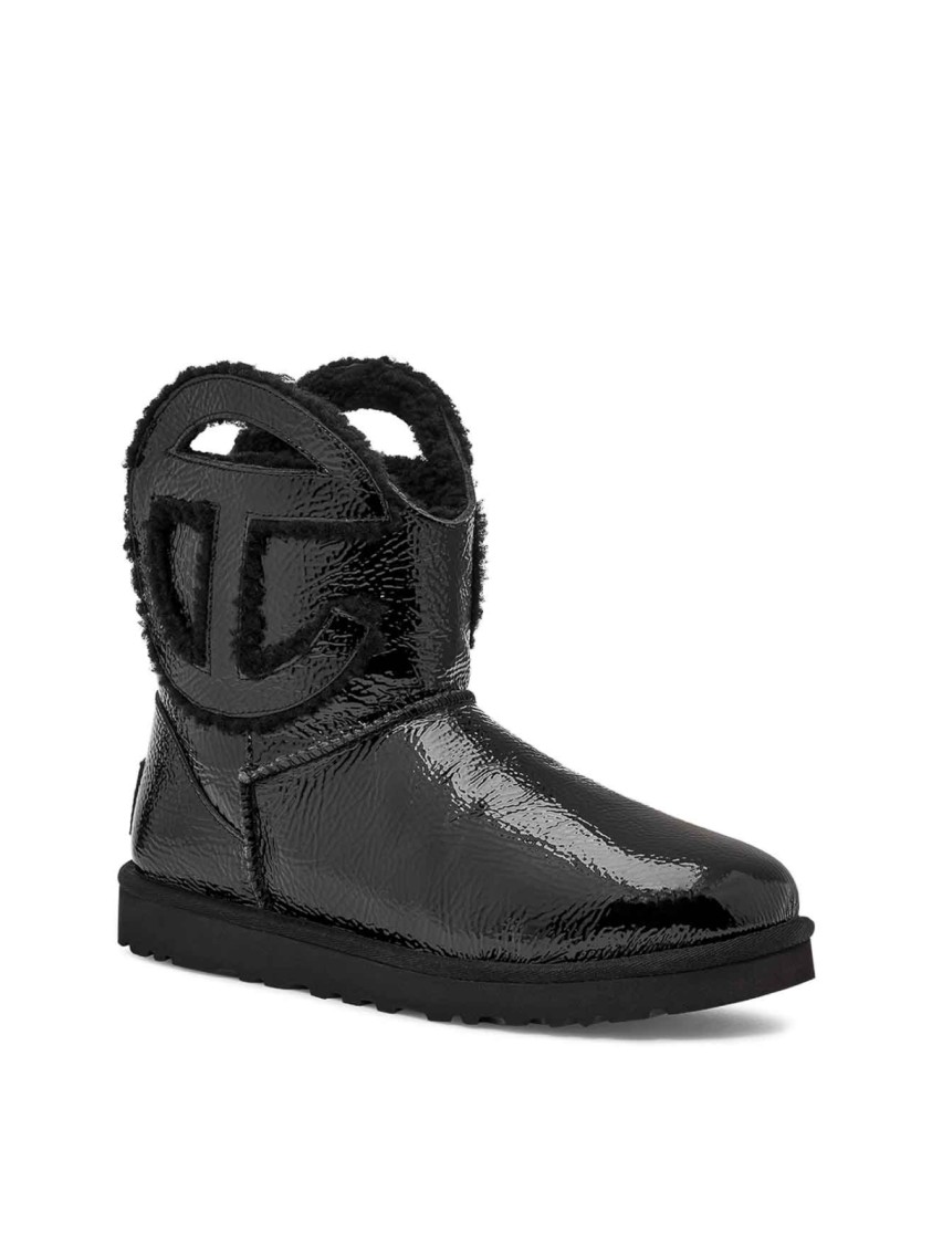 Ugg Mini Crinkle Boots With Logo And Plush Interior In Black