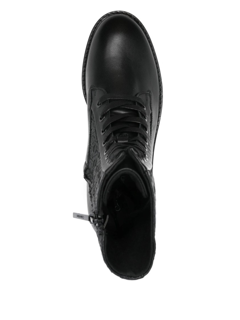 Calvin Klein Flat Combat Boot Mono Mix In Black