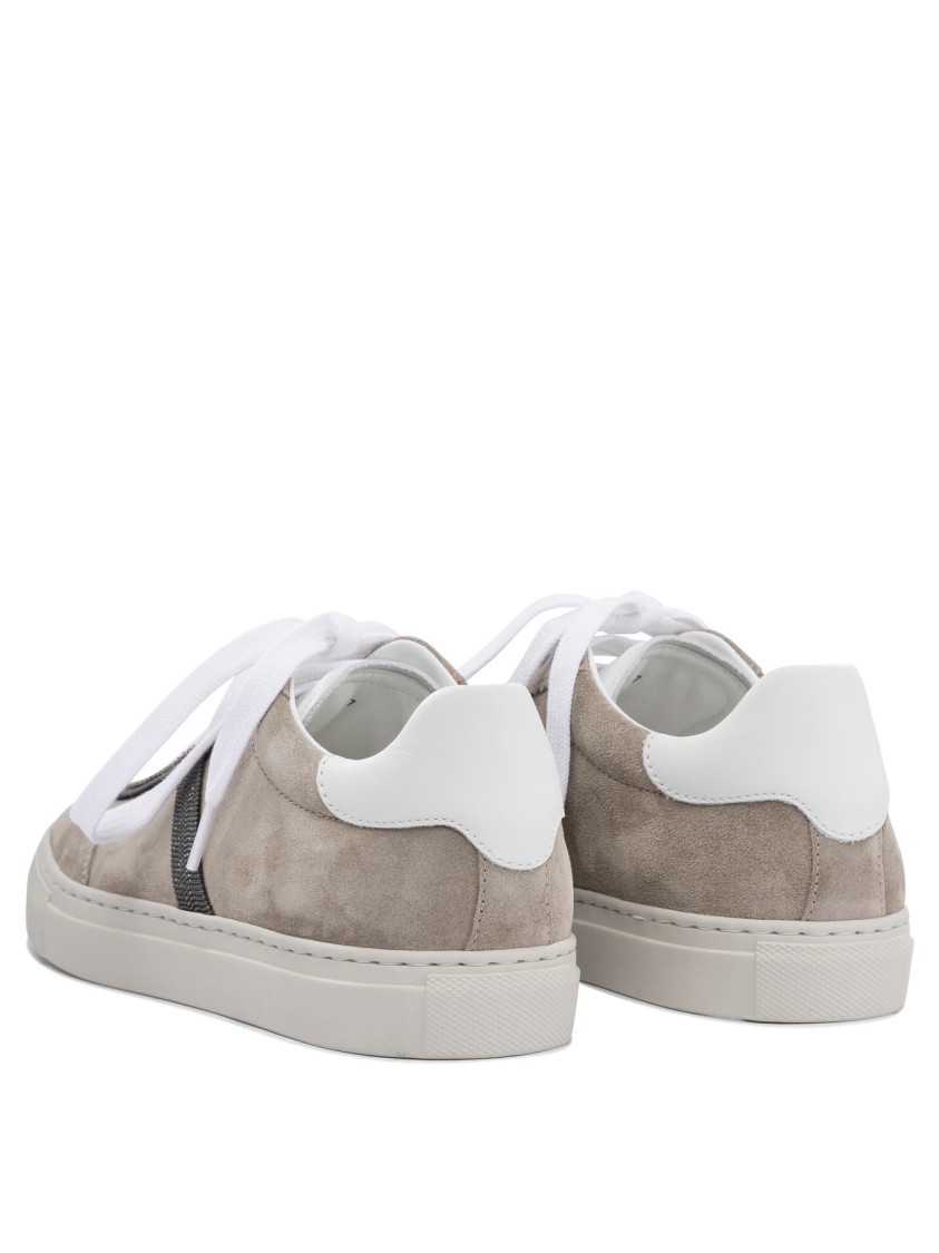 Brunello Cucinelli Calf Leather And Suede Sneakers In Gray