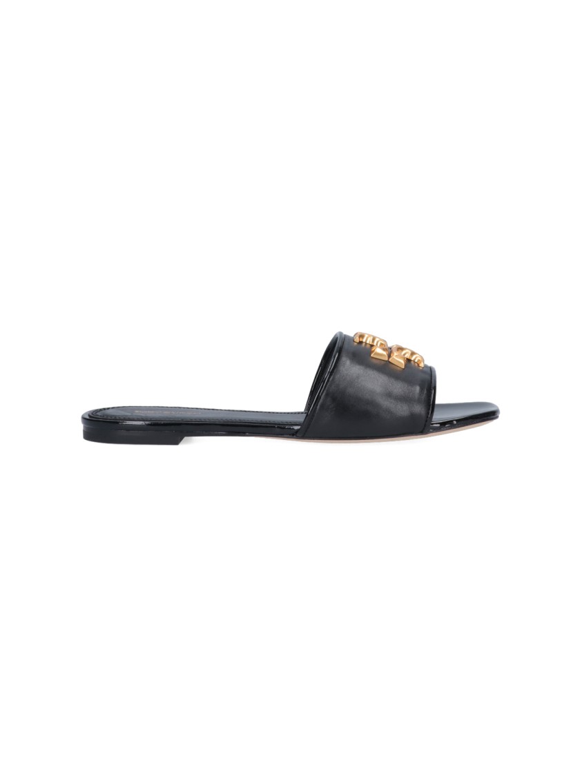 Tory Burch Open Toe Flat Sole Gold-tone Hardware In Black