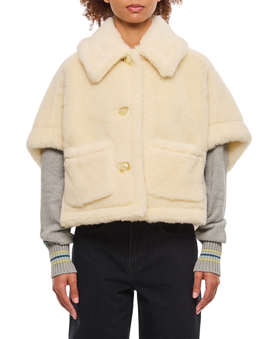 Max Mara Newterzo Short Teddy Cape In Neutrals