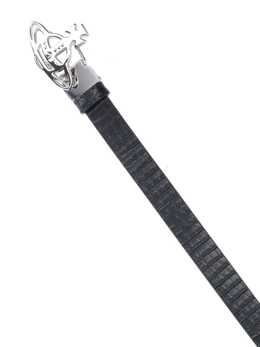Vivienne Westwood Reversible Crocodile Print And Black Leather Belt In Black