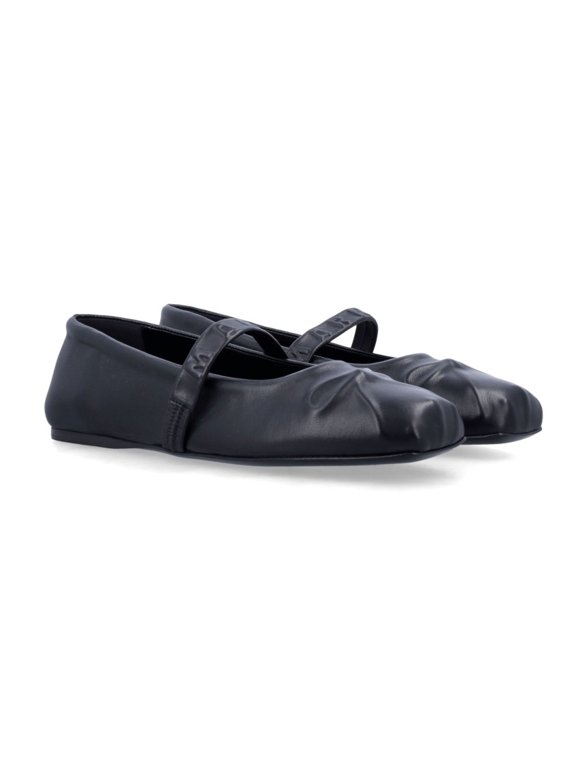 Marni Black Ballerinas With Embossed Bow Detail On The Front In Leather Woman In Black