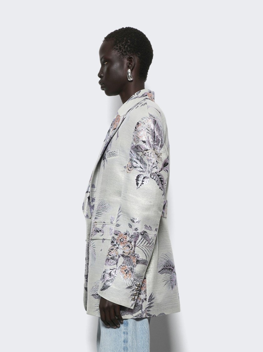 Rabanne Metallic Floral Brocade Blazer Hawaii And Green
