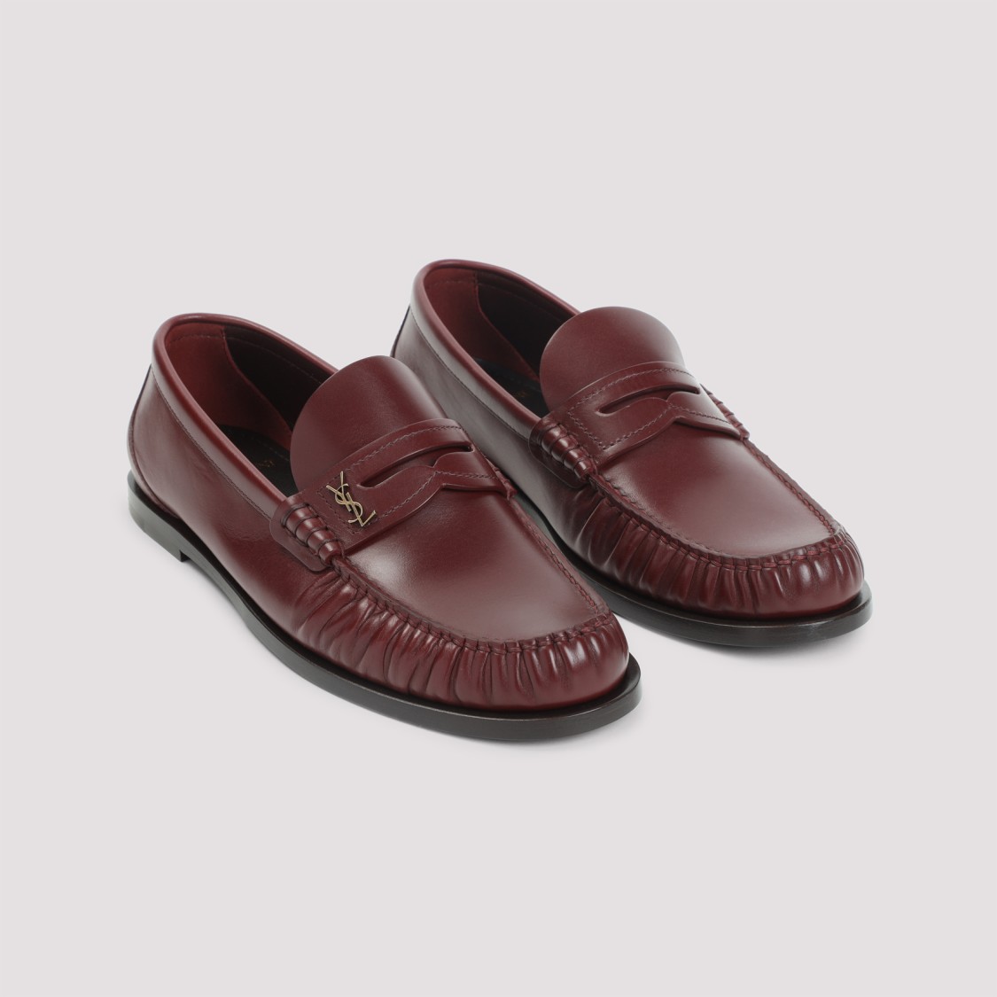Saint Laurent Cassandre Smooth Leather Penny Loafers In Burgundy