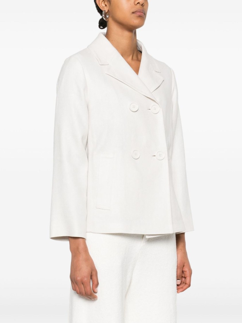 Max Mara Double-breasted Beige Jacket With Soft Linen Blend In White