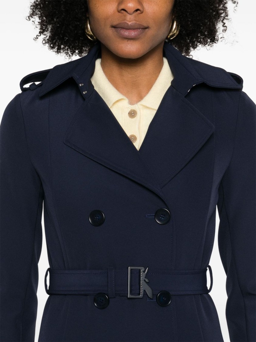 Shop Patrizia Pepe Navy Blue Double-breasted Trench Coat