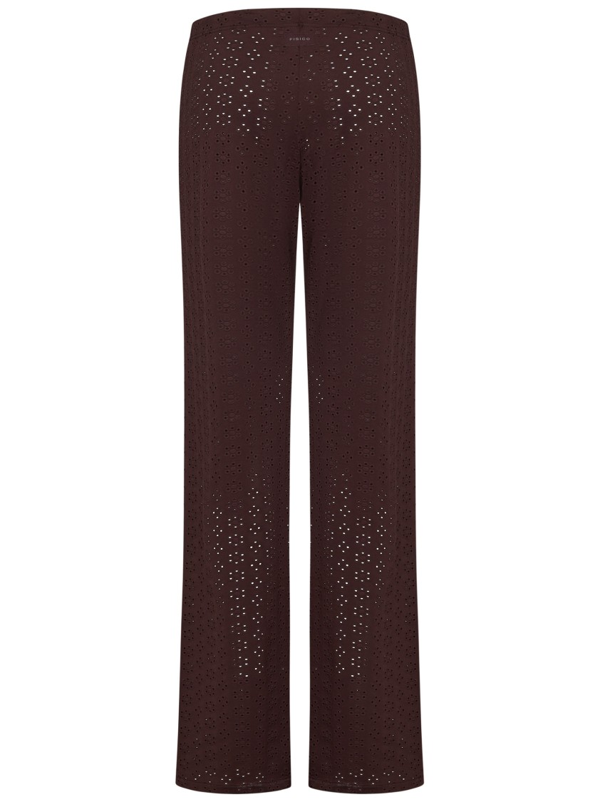 Fisico Cristina Ferrari Fisico Chocolate Brown Relaxed-fit Trousers With Sangallo Detailing