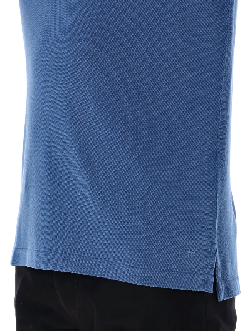 Tom Ford Textured Piquet Polo With Classic Three-button Placket In Blue