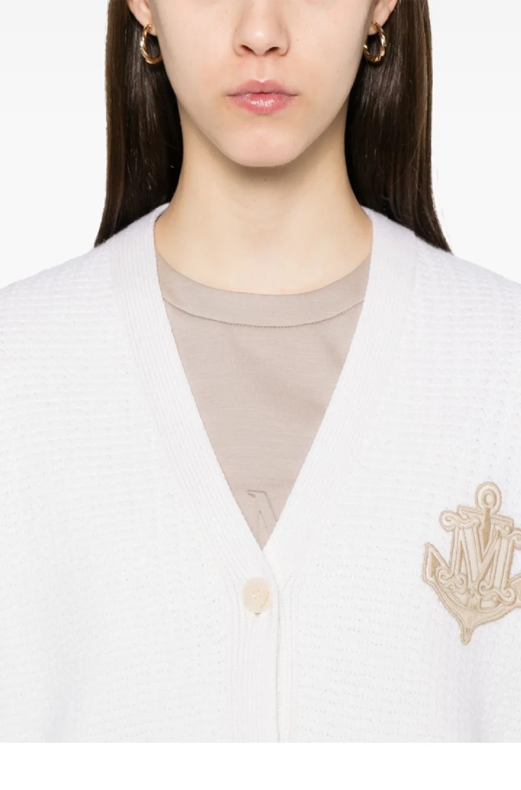 Shop Max Mara Ravello Cardigan With Deep V-neck And Embroidered Emblem In White