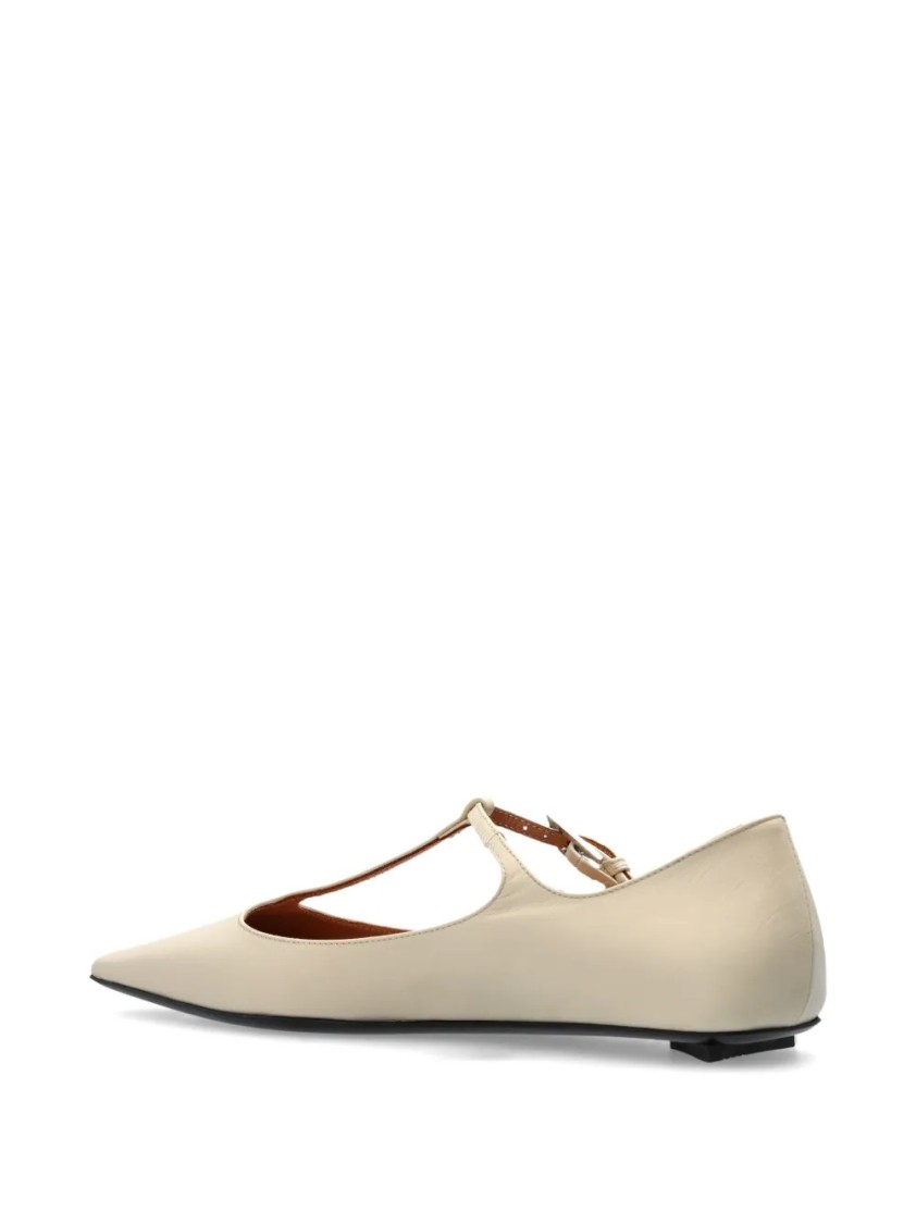 Attico Juno Ballerina Pointed Toe T-strap Flat In Neutral