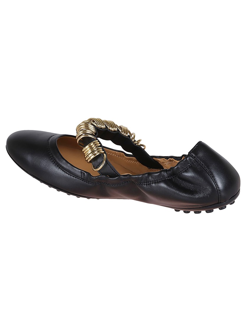 Tod's Metallic Rings Strap Nappa Leather Ballerinas Shoes In Black