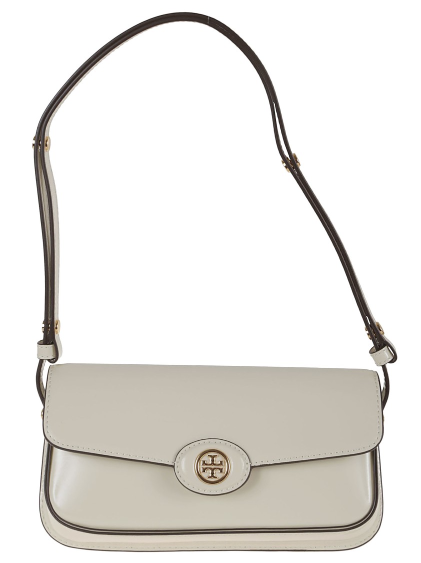 Tory Burch Robinson Spazzolato E/w Shoulder Bag In White