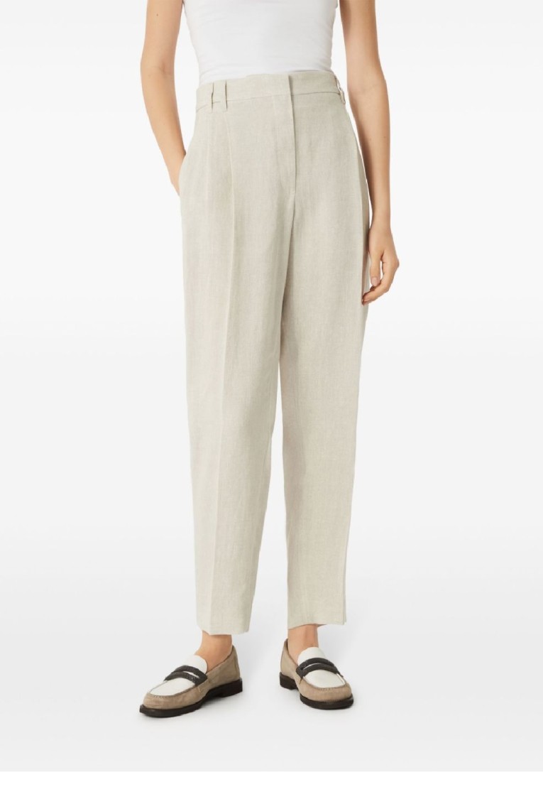 Shop Brunello Cucinelli Tapered High-waist Beige Pants In Neutrals