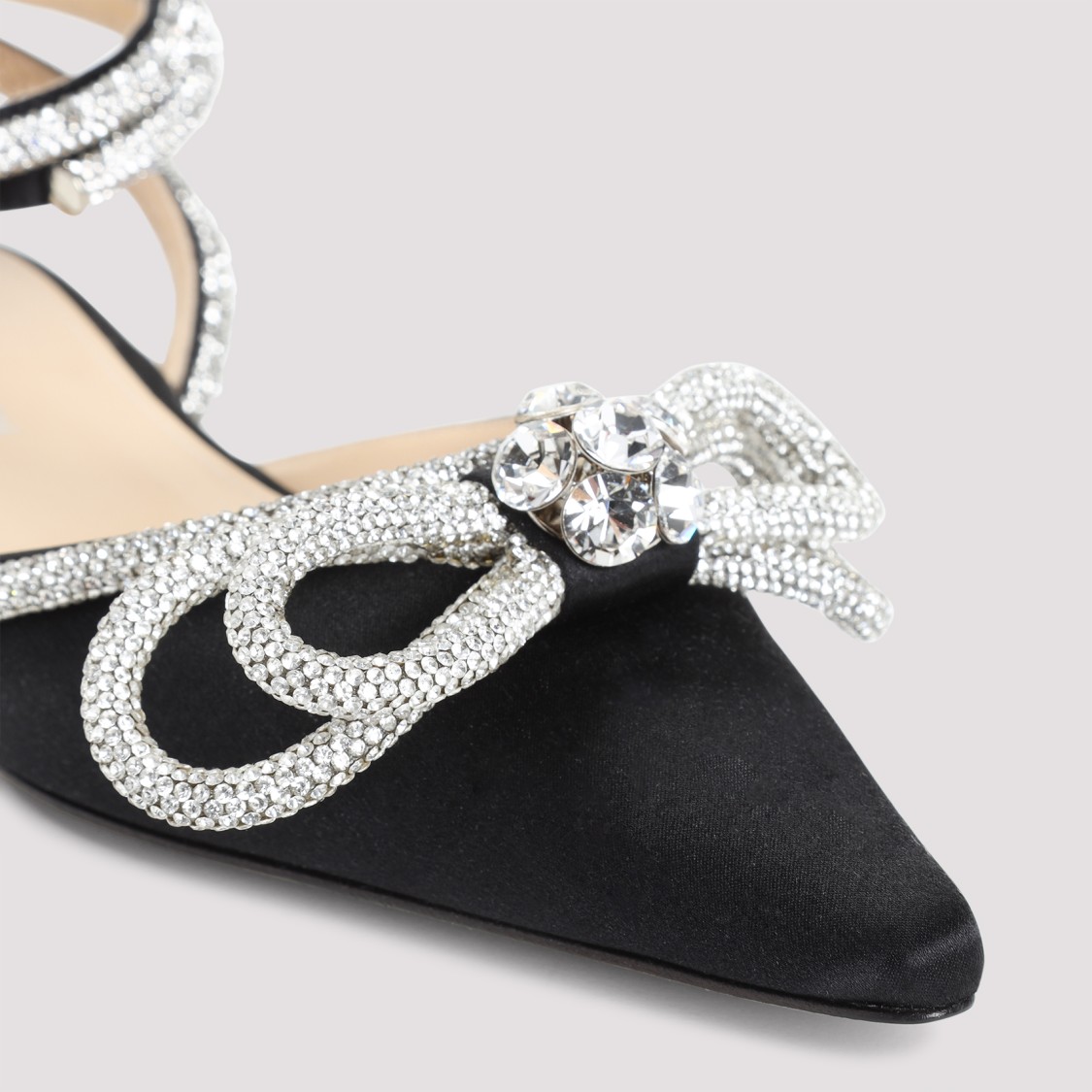 Mach&mach Double Bow Crystal-embellished Satin Point-toe Flats In Grey