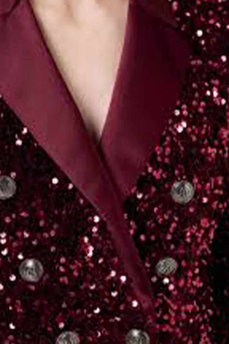 ELISABETTA FRANCHI ELISABETTA FRANCHI DOUBLE-BREASTED BLAZER WITH SATIN LAPEL AND SEQUINS