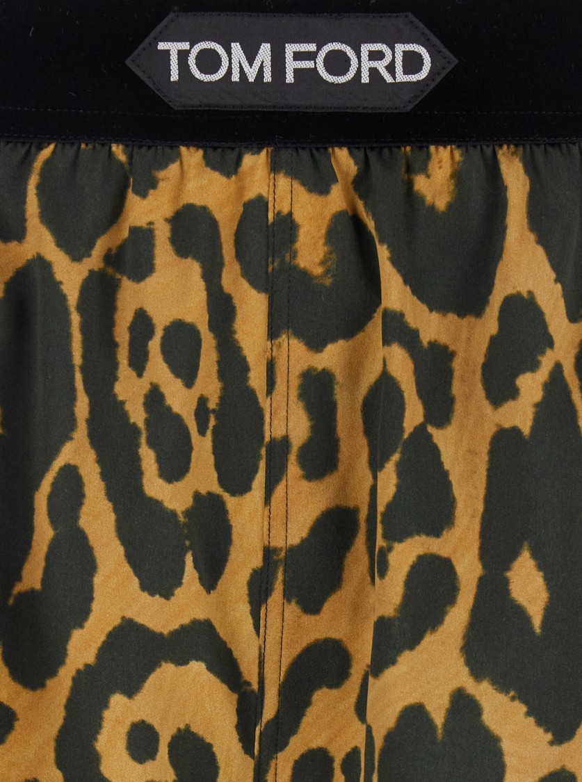 Shop Tom Ford Wild Leopard On Stretch Silk Satin Pj Shorts In Black