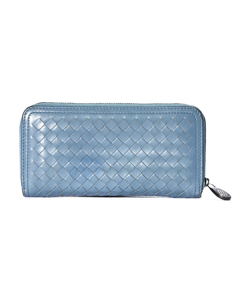 Bottega Veneta Intrecciato Zip Wallet Light Blue