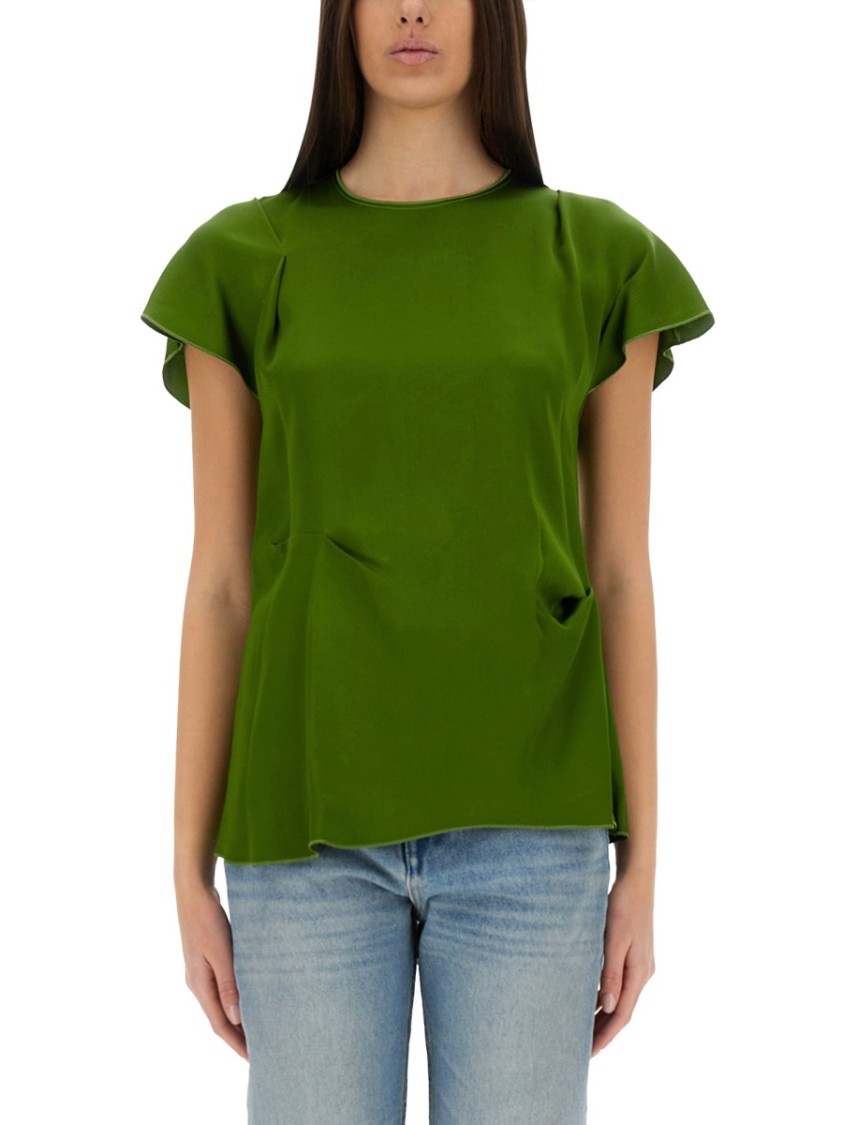 Victoria Beckham Asymmetrical Pleated Blouse In Green
