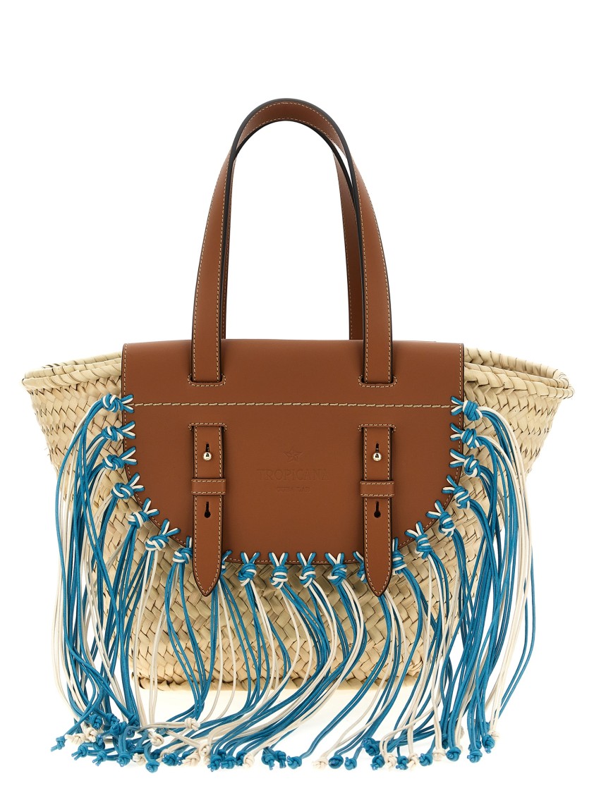 Cuba Lab 'tropicana Kenia' Camel And Blue Tote Bag