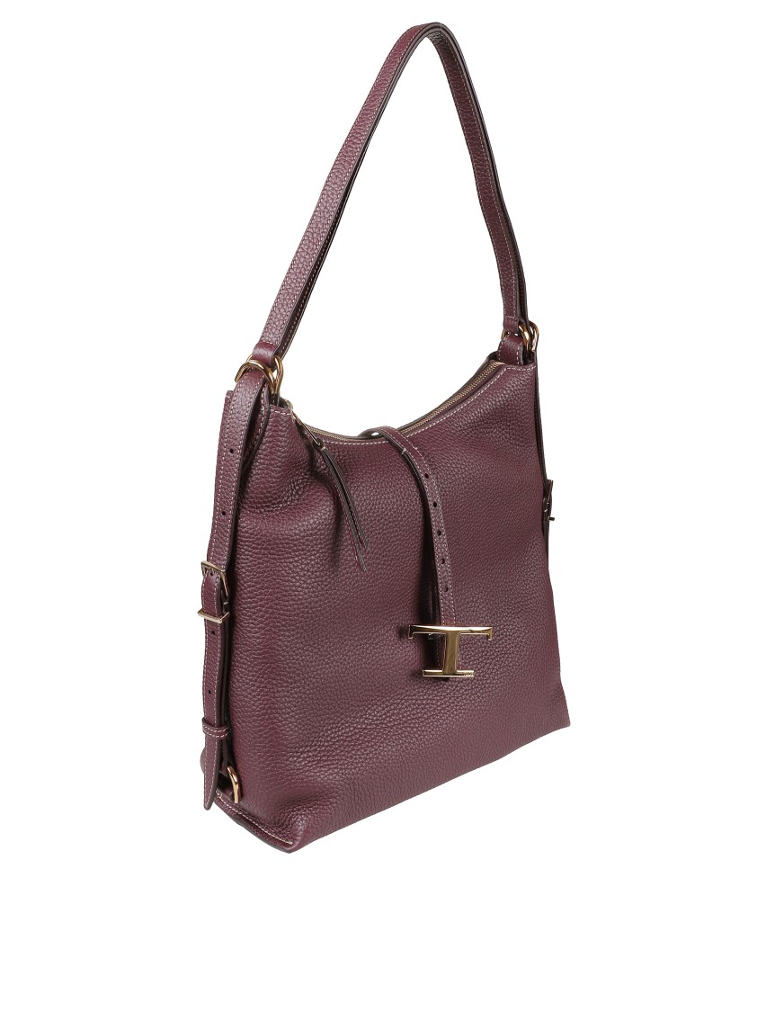 Tod's Structured Shoulder Bag With Textured Exterior And Gold Accents In Burgundy