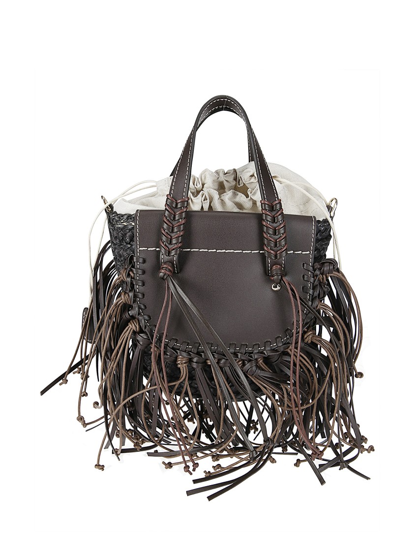 Cuba Lab Handbag In Raffia And Leather With Fringes