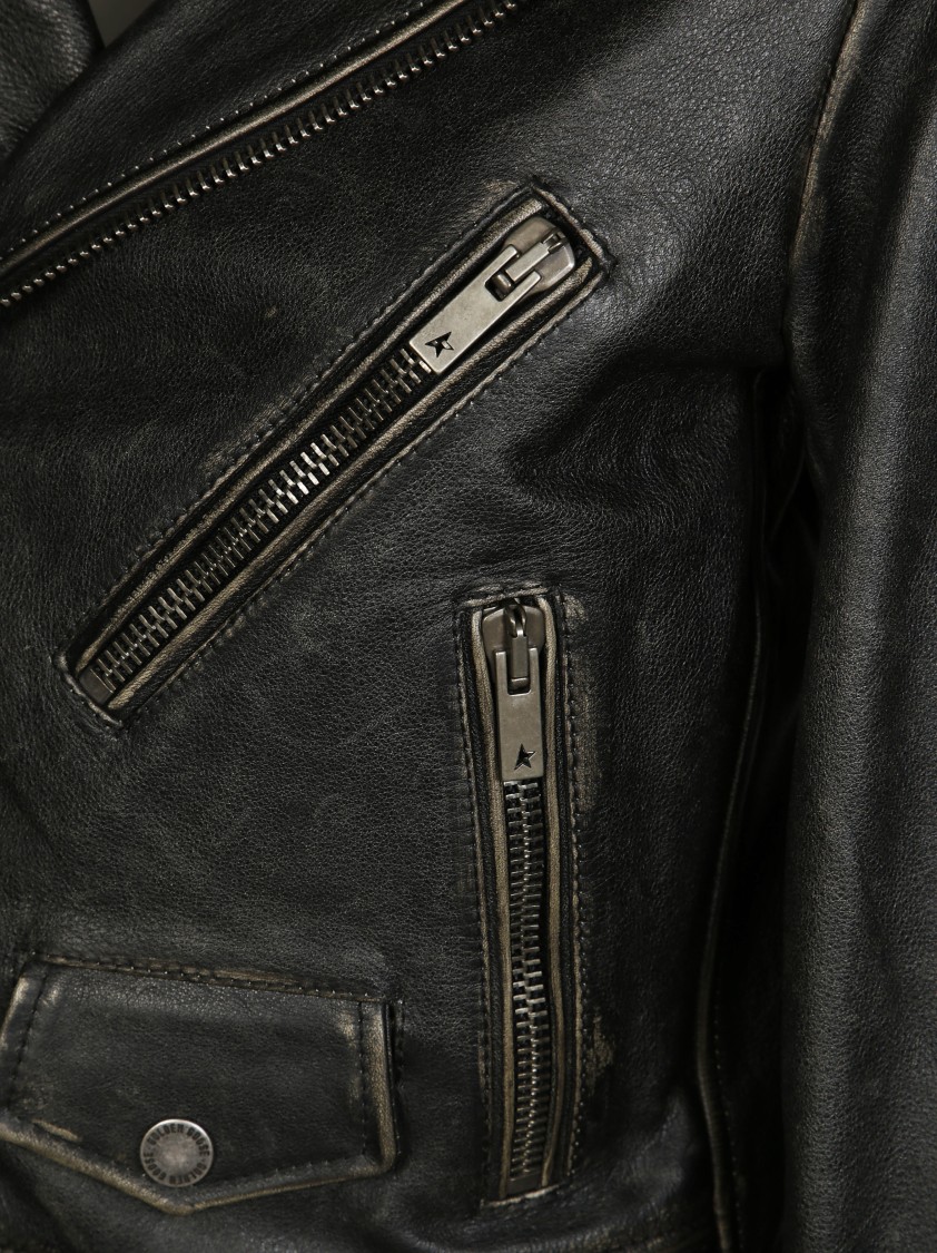 Golden Goose Biker Leather Jacket With Zip Closure In Black