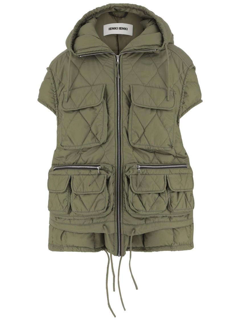 Ienki Ienki Padded Nylon Vest With Drawstring Hood In Green