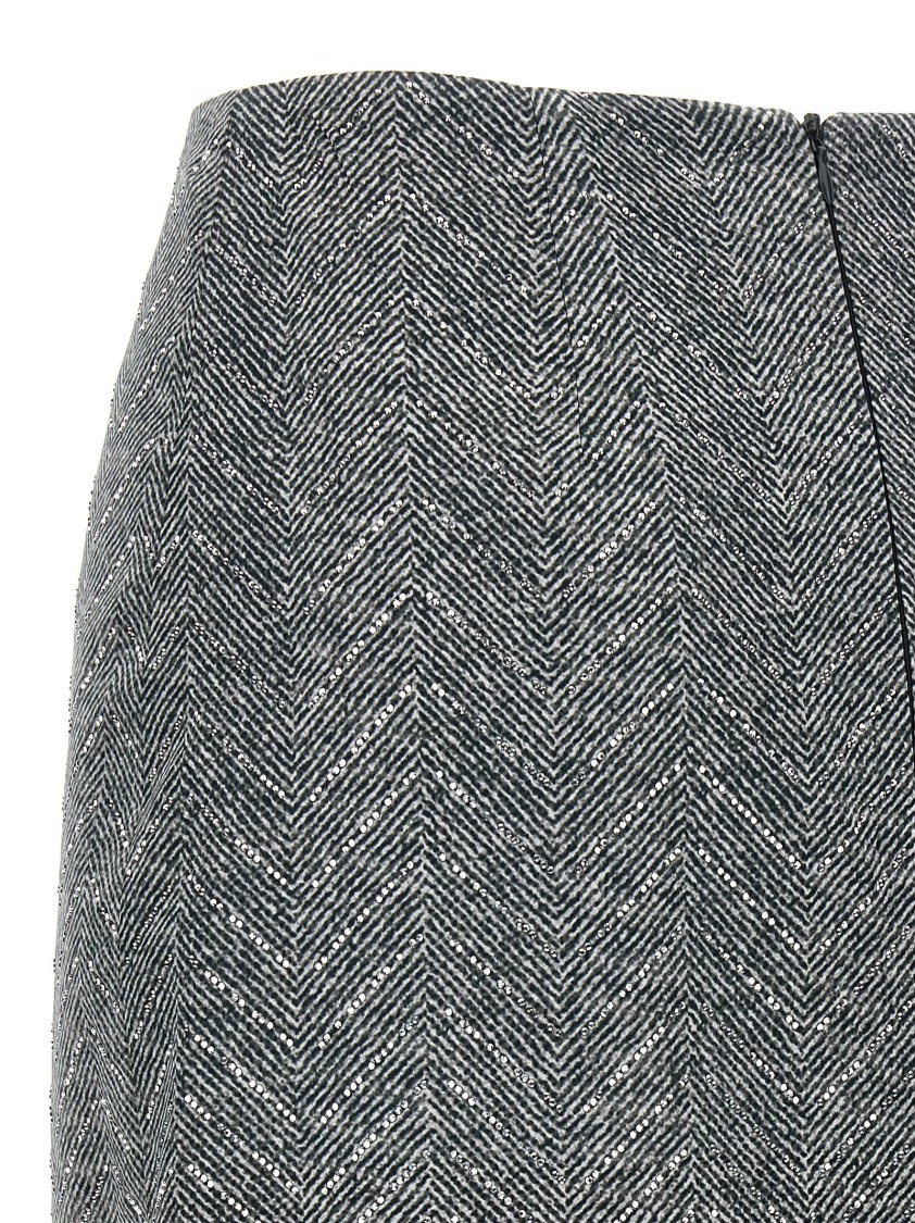 Ermanno Scervino Rhinestone-embellished Herringbone Silk Midi Skirt In Gray