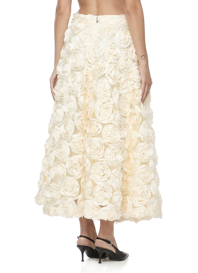 Rotate Birger Christensen Midi Skirt With Rose Appliques In Gray
