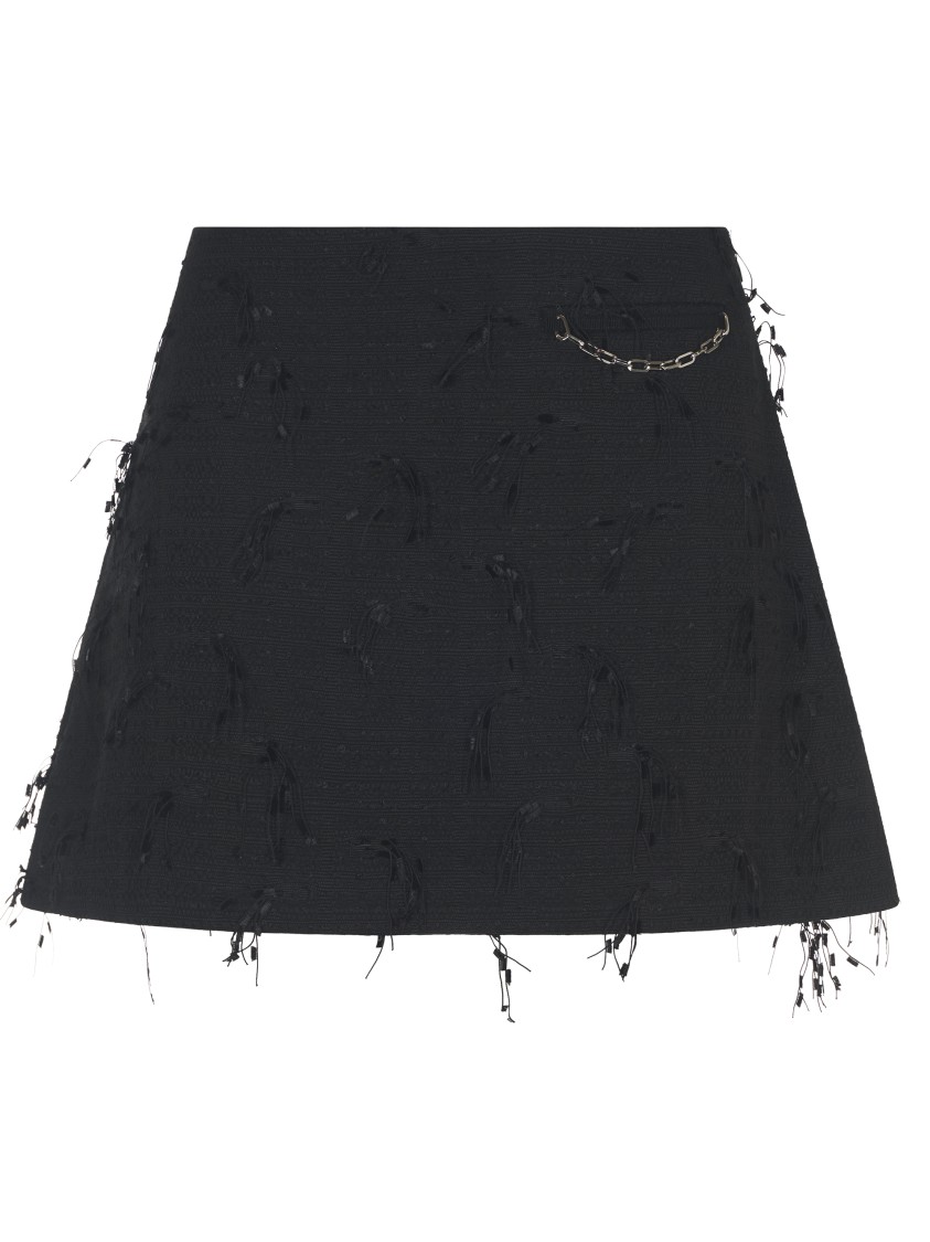 Ganni Textured Black Skirt With Delicate Fringing In Black