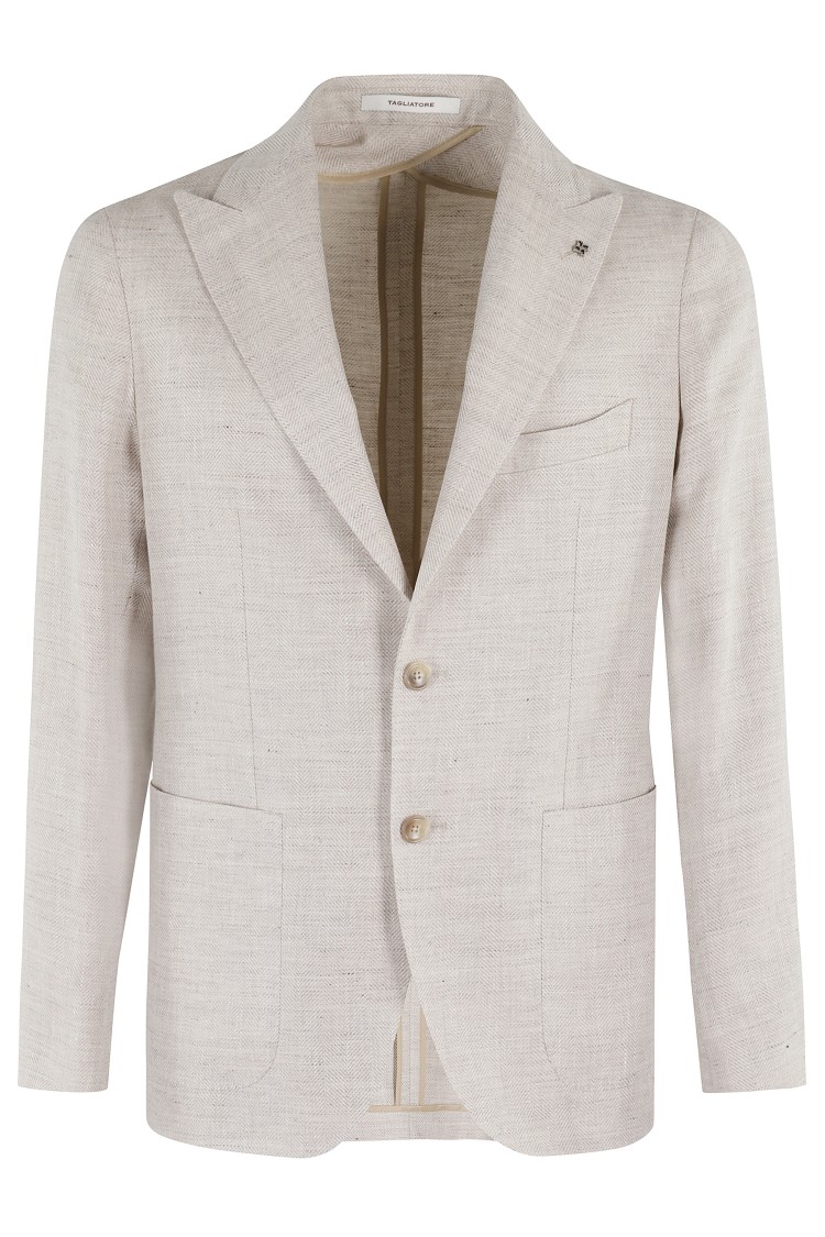 TAGLIATORE TAGLIATORE SINGLE BREASTED HERRINGBONE WOOL LINEN LANCE JACKET