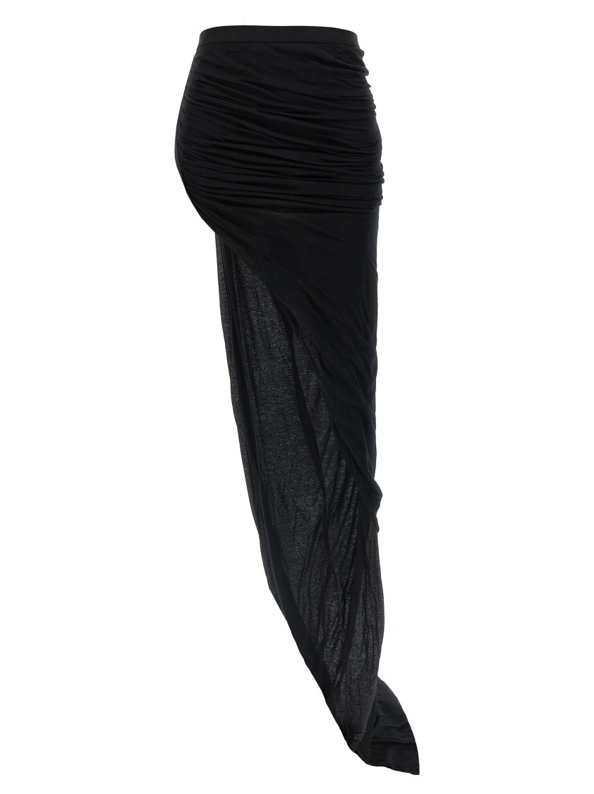 Rick Owens Semi-transparent Long Skirt With Front Draping In Black