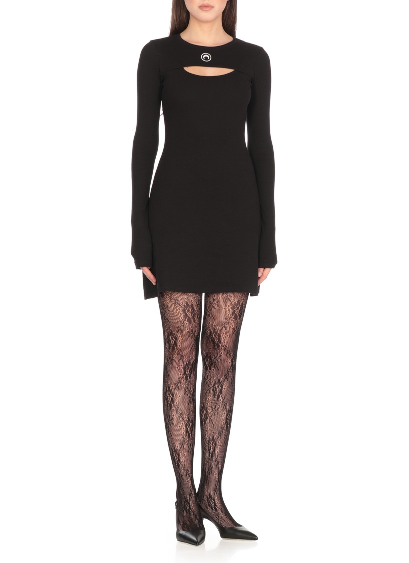 Marine Serre Crescent Moon-embroidered Mini Dress In Black
