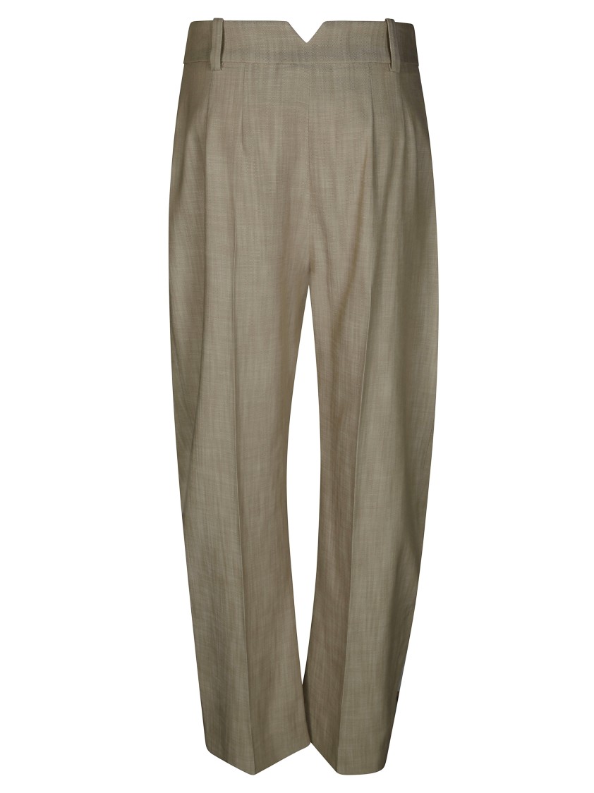 Pinko High-waisted Wide-leg Trousers With Front Pleats In Green