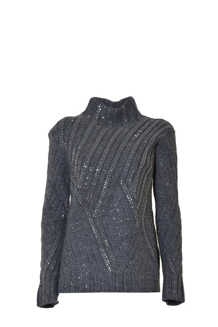 Ermanno Scervino Gray Virgin Wool Sweater With Crystals