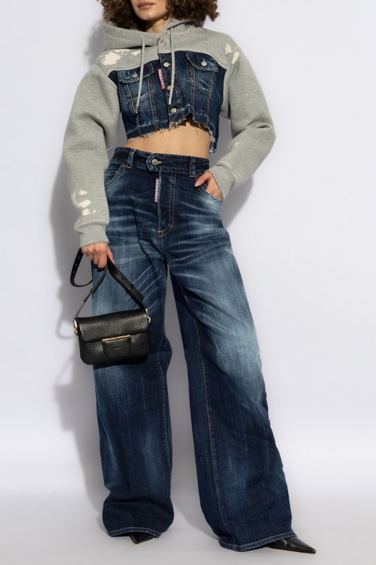 Dsquared2 Wide-leg High-waist Jeans With Faded Wash In Blue