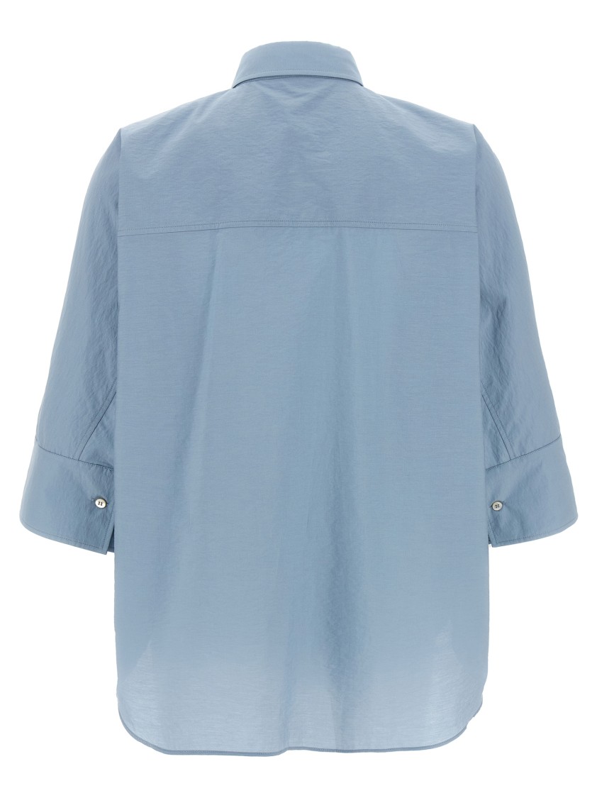 Brunello Cucinelli Intarsia Shirt With Embroidered Inlaid Detail In Blue