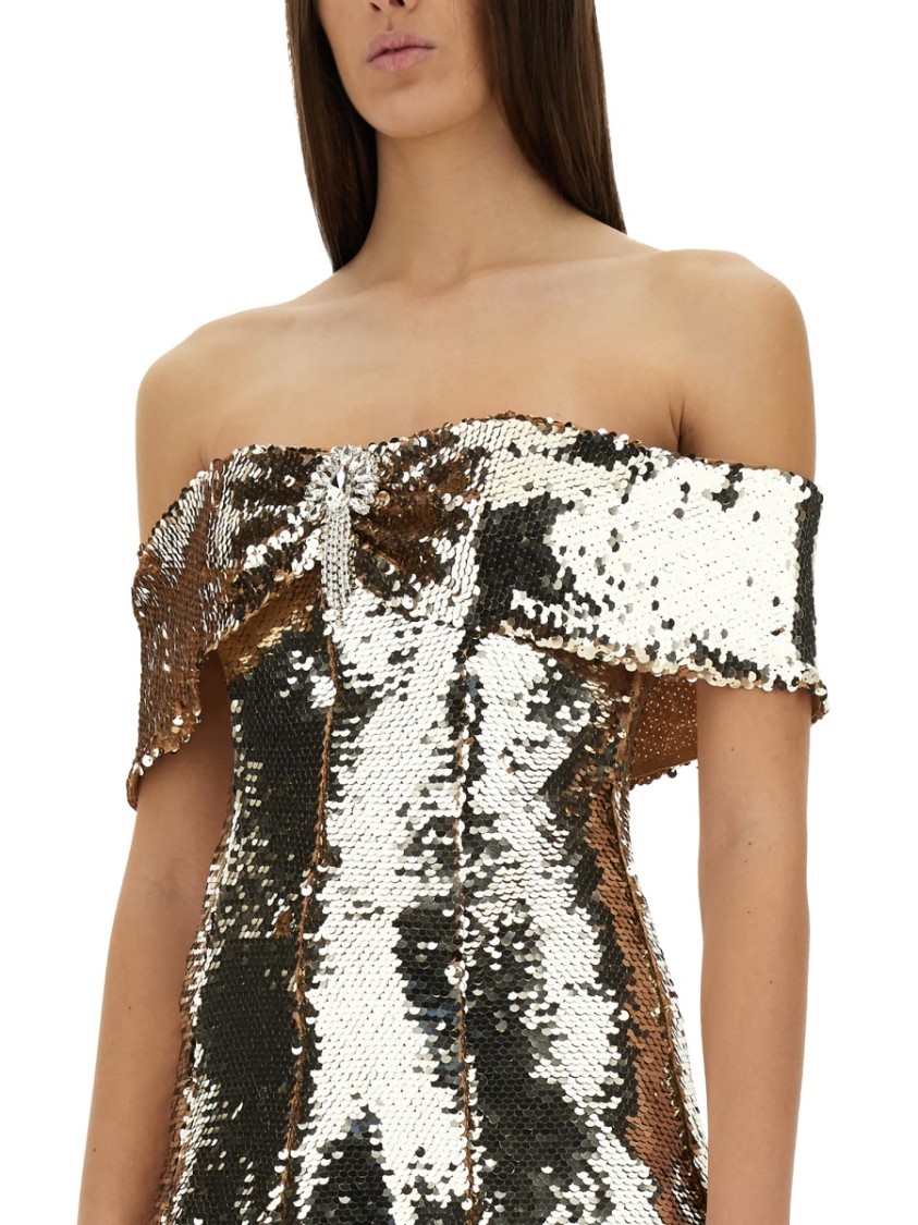 Shop Self-portrait Mini Dress With Sequins In Gold