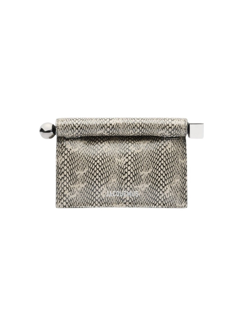 Jacquemus La Petit Pochette Rond Snakeskin-embossed Clutch Bag In Neutrals