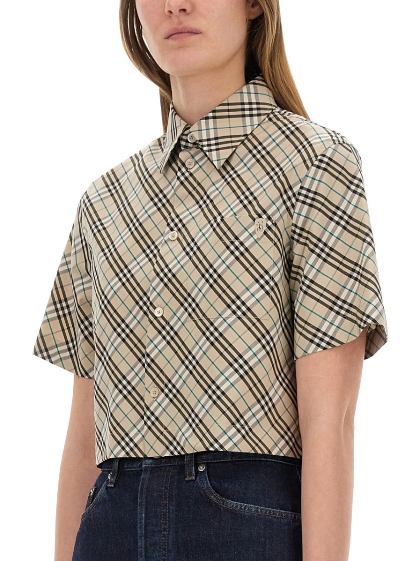 Shop Burberry Classic Plaid Cropped Shirt In Multicolor
