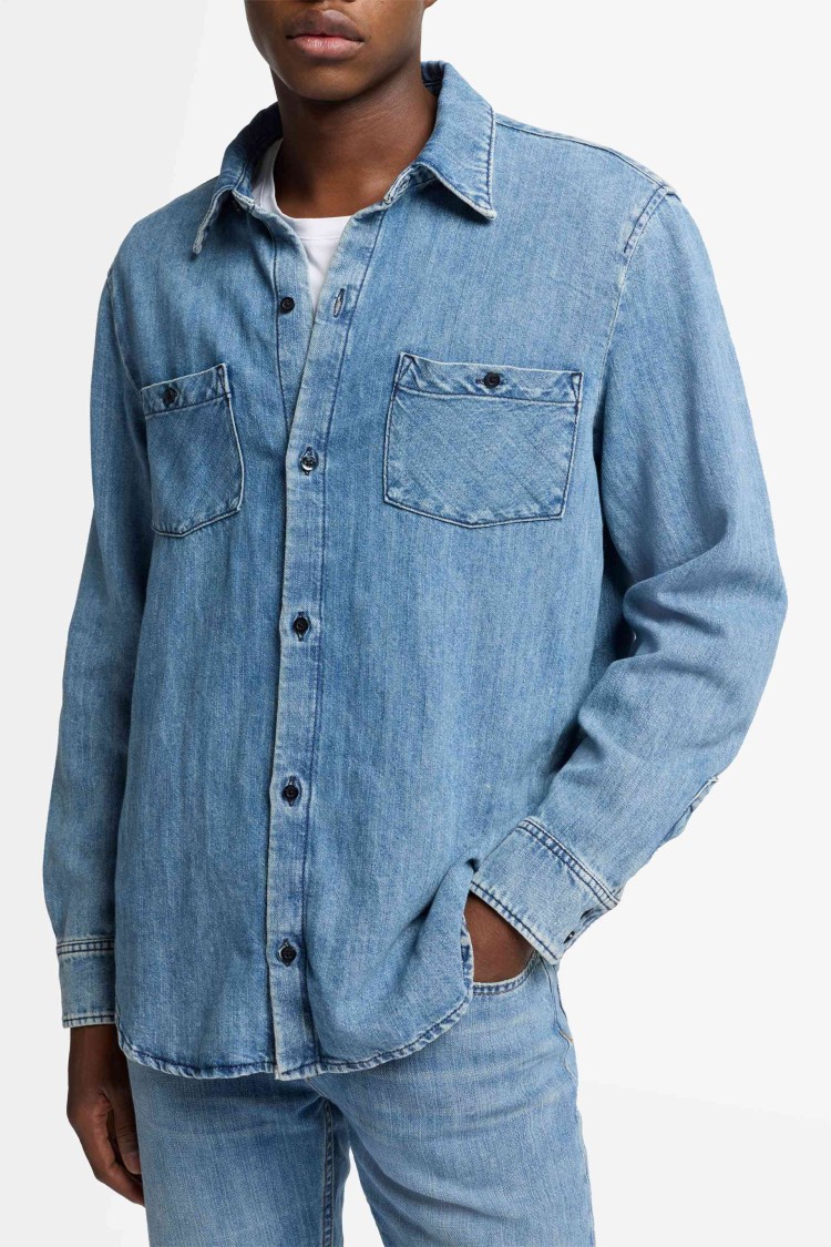7 For All Mankind Light Blue Cotton Shirt With Classic Collar In Blue