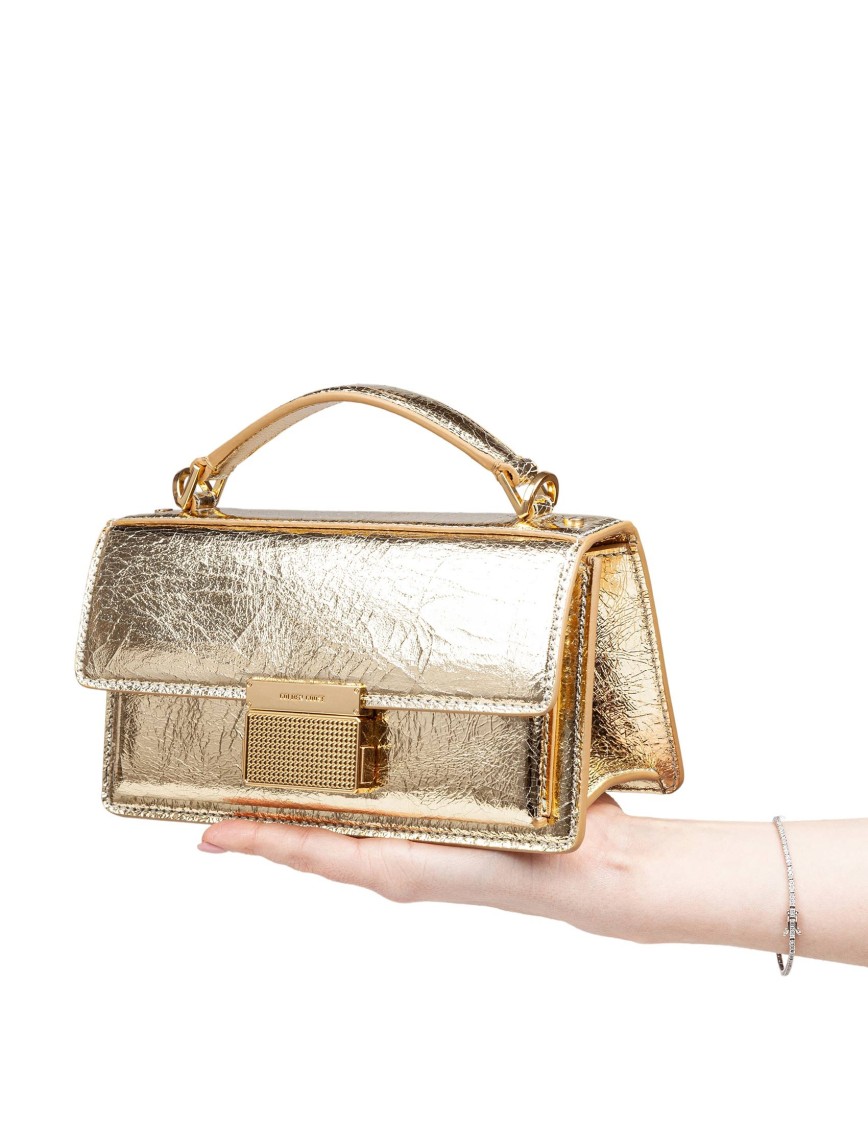 Golden Goose Venezia Small Shiny Wavy Leather Crossbody Bag In Gold