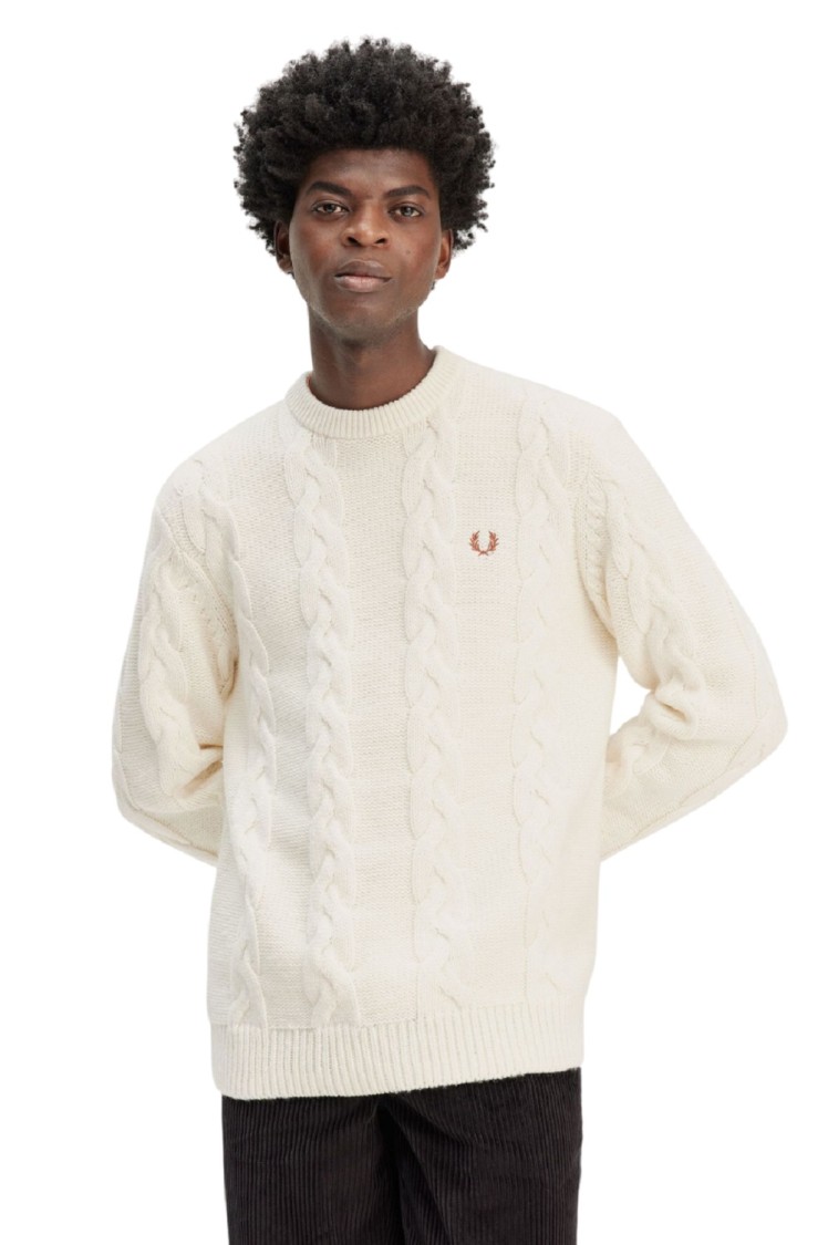 Fred Perry Cream Classic Cable Knit Sweater In Neutrals