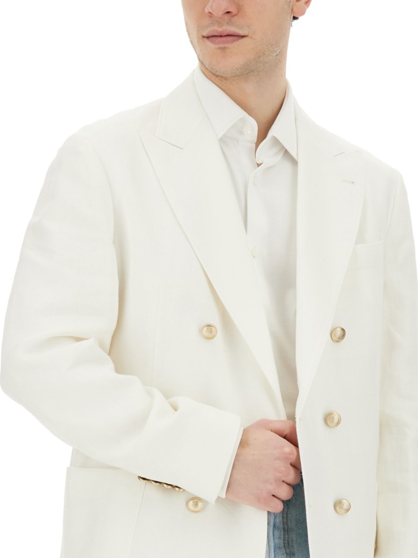 Brunello Cucinelli Linen Single-breasted Blazer Jacket In White