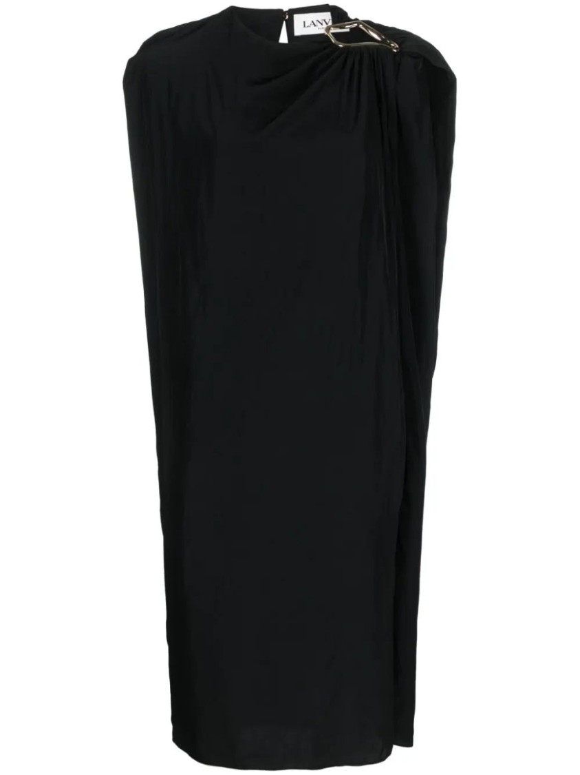 Lanvin Draped Shoulder Cut-out Dress In Black