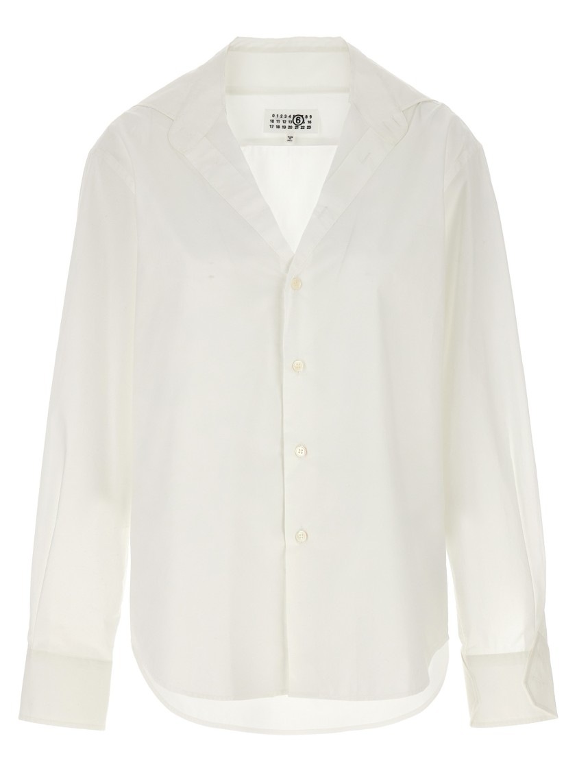 Mm6 Maison Margiela Mm6 By Maison Margiela V-neck Cotton Shirt With Long Cuffed Sleeves In White
