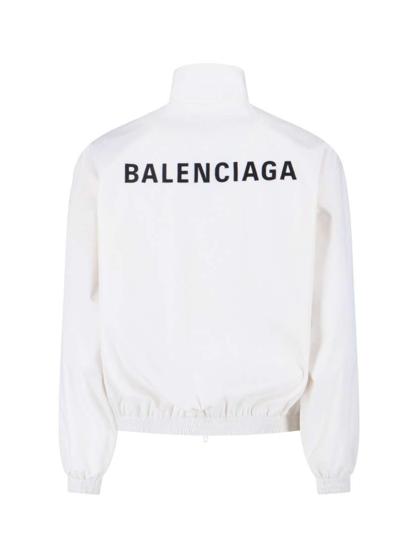 Balenciaga High Collar Zip Jacket With Bold Logo Detailing In White